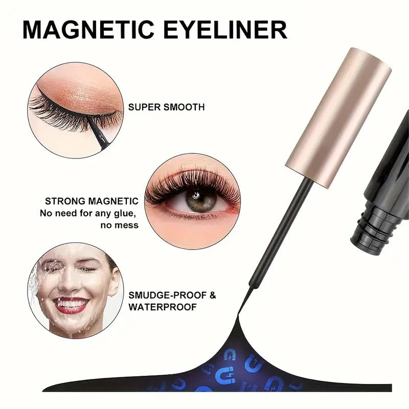 Set of 3 Magnetic Eyelash With Magnetic Liquid Eyeliner & Tweezer Eyelash