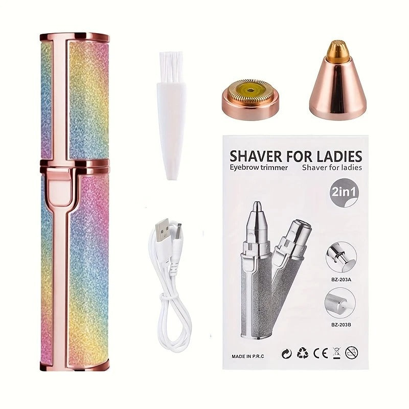 Rechargeable 2-in-1 Eyebrow Trimmer and Facial Hair Shaver for Women, USB Charging