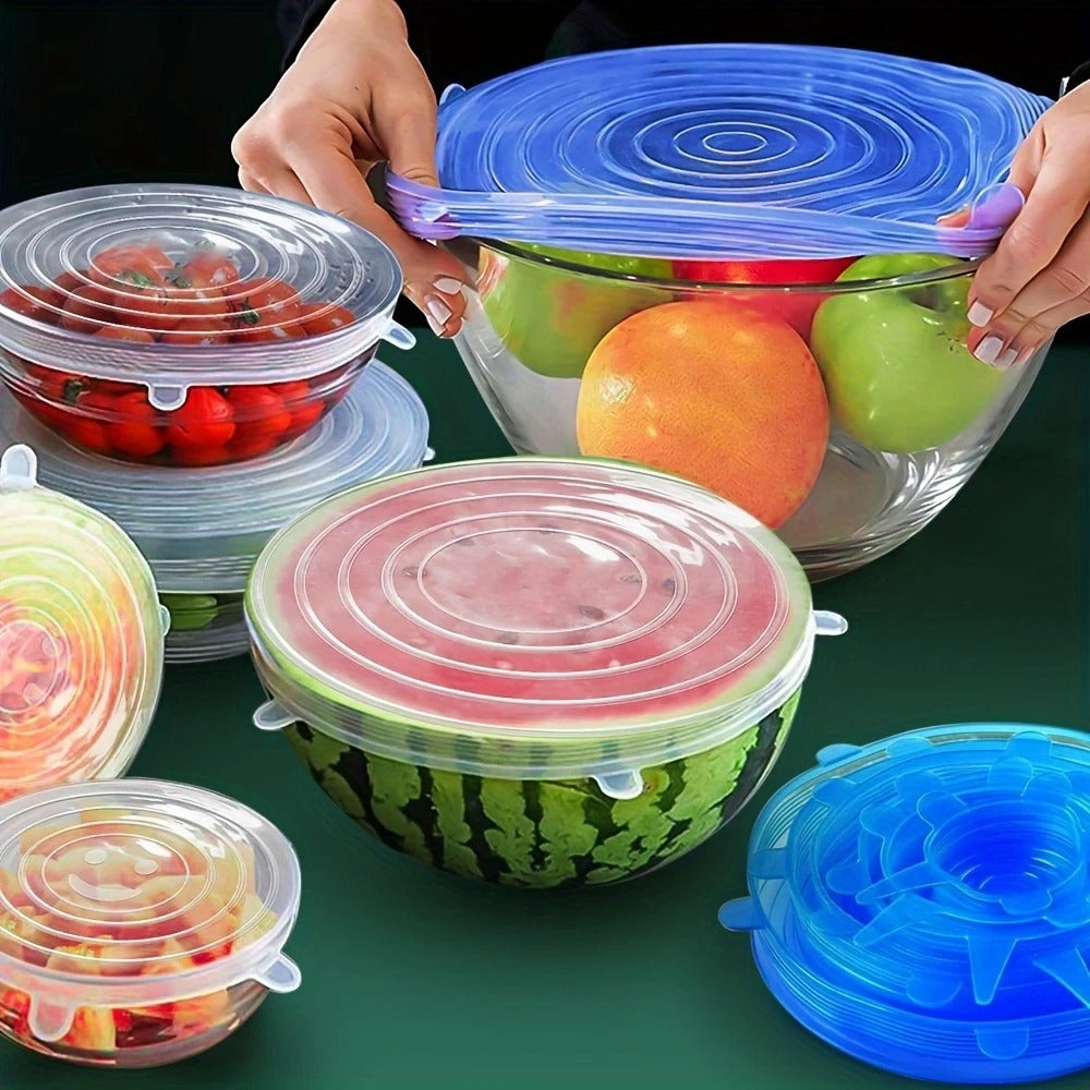 6pcs Silicone Stretch Lids, Reusable Durable Food Storage Lids For Bowls, 6 Different Sizes