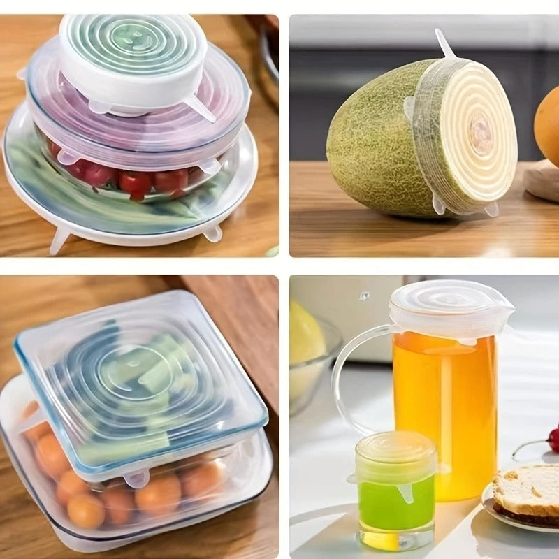 6pcs Silicone Stretch Lids, Reusable Durable Food Storage Lids For Bowls, 6 Different Sizes