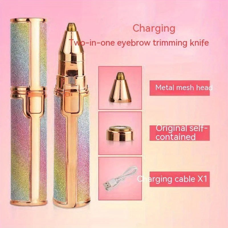 Rechargeable 2-in-1 Eyebrow Trimmer and Facial Hair Shaver for Women, USB Charging